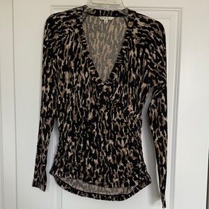 CAbi Black and Tan Patterned Women's Blouse